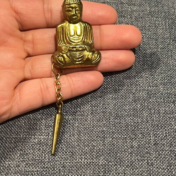 Vintage Buddha Tie Clip Gold Tone Tie Tack with Chain & Drop Bar Men’s Accessory - Picture 4 of 7